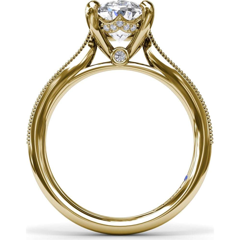 Tapered Milgrain Engagement Ring Setting with Scalloped Hidden Halo by Fana