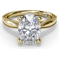 Tapered Milgrain Engagement Ring Setting with Scalloped Hidden Halo by Fana