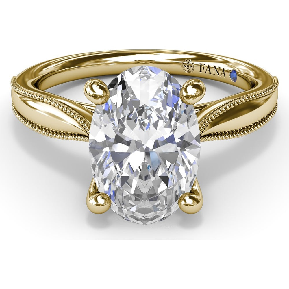 Tapered Milgrain Engagement Ring Setting with Scalloped Hidden Halo by Fana