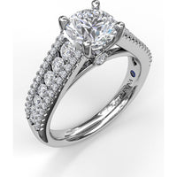 Tapered Shared-Prong Triple Row Diamond Engagement Ring Setting - 0.71 Carat Total Accent Diamond Weight by Fana