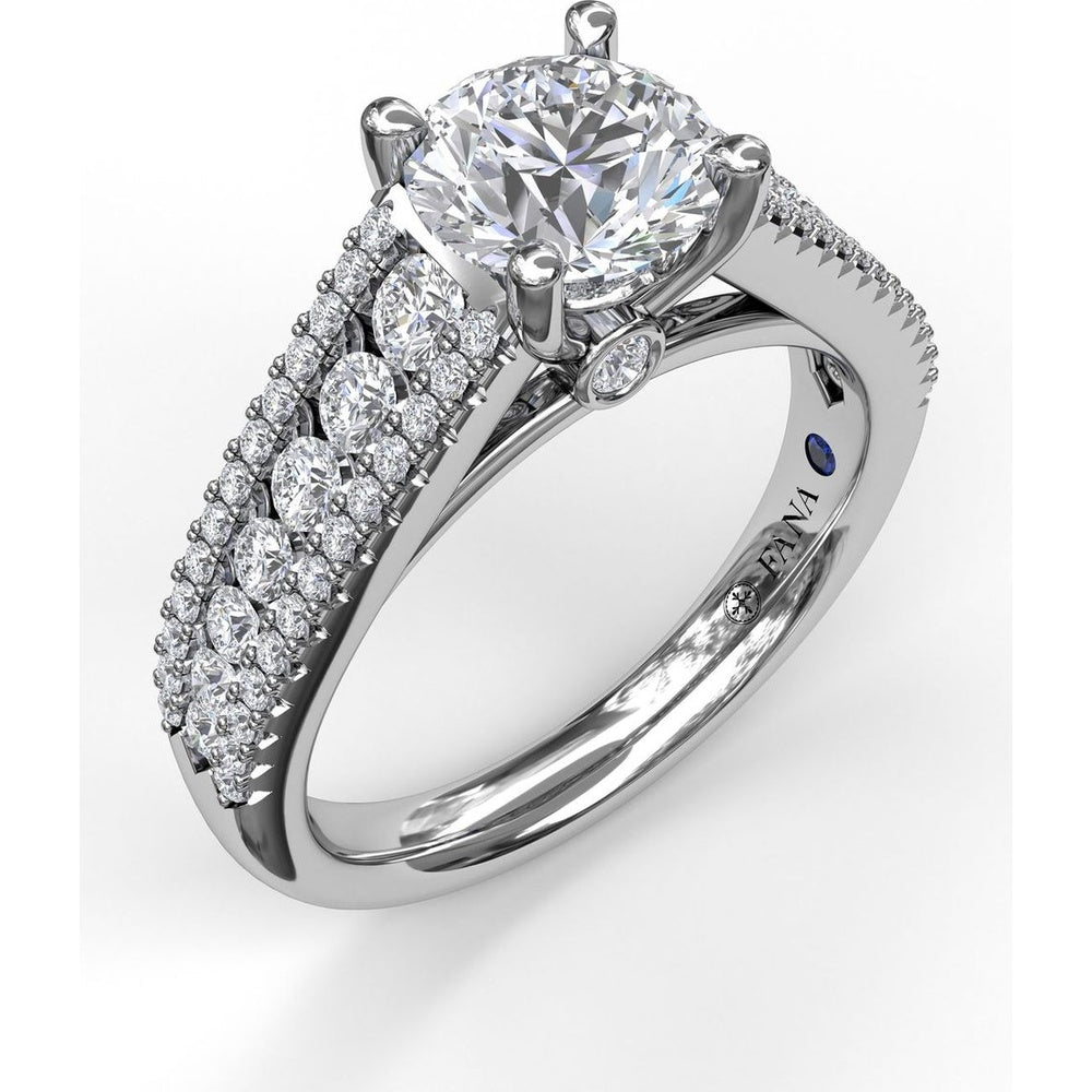 Tapered Shared-Prong Triple Row Diamond Engagement Ring Setting - 0.71 Carat Total Accent Diamond Weight by Fana