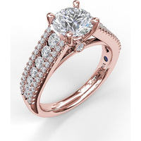 Tapered Shared-Prong Triple Row Diamond Engagement Ring Setting - 0.71 Carat Total Accent Diamond Weight by Fana