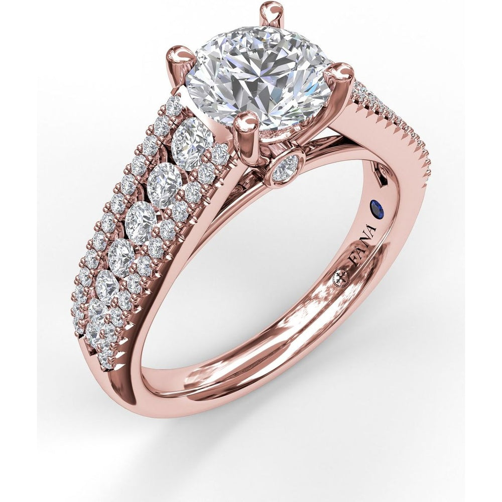 Tapered Shared-Prong Triple Row Diamond Engagement Ring Setting - 0.71 Carat Total Accent Diamond Weight by Fana