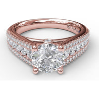 Tapered Shared-Prong Triple Row Diamond Engagement Ring Setting - 0.71 Carat Total Accent Diamond Weight by Fana
