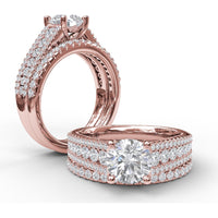 Tapered Shared-Prong Triple Row Diamond Engagement Ring Setting - 0.71 Carat Total Accent Diamond Weight by Fana
