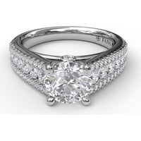 Tapered Shared-Prong Triple Row Diamond Engagement Ring Setting - 0.71 Carat Total Accent Diamond Weight by Fana