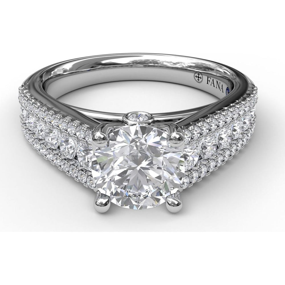 Tapered Shared-Prong Triple Row Diamond Engagement Ring Setting - 0.71 Carat Total Accent Diamond Weight by Fana