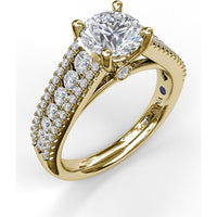 Tapered Shared-Prong Triple Row Diamond Engagement Ring Setting - 0.71 Carat Total Accent Diamond Weight by Fana