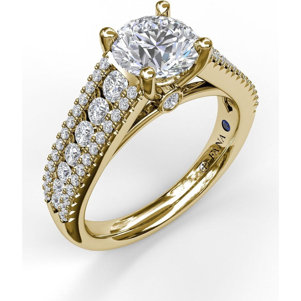 Tapered Shared-Prong Triple Row Diamond Engagement Ring Setting - 0.71 Carat Total Accent Diamond Weight by Fana