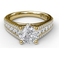 Tapered Shared-Prong Triple Row Diamond Engagement Ring Setting - 0.71 Carat Total Accent Diamond Weight by Fana