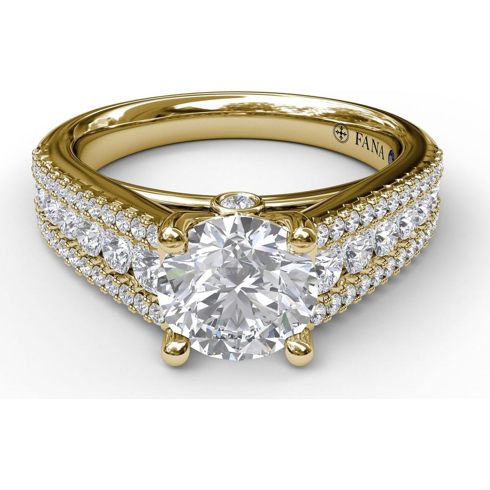 Tapered Shared-Prong Triple Row Diamond Engagement Ring Setting - 0.71 Carat Total Accent Diamond Weight by Fana