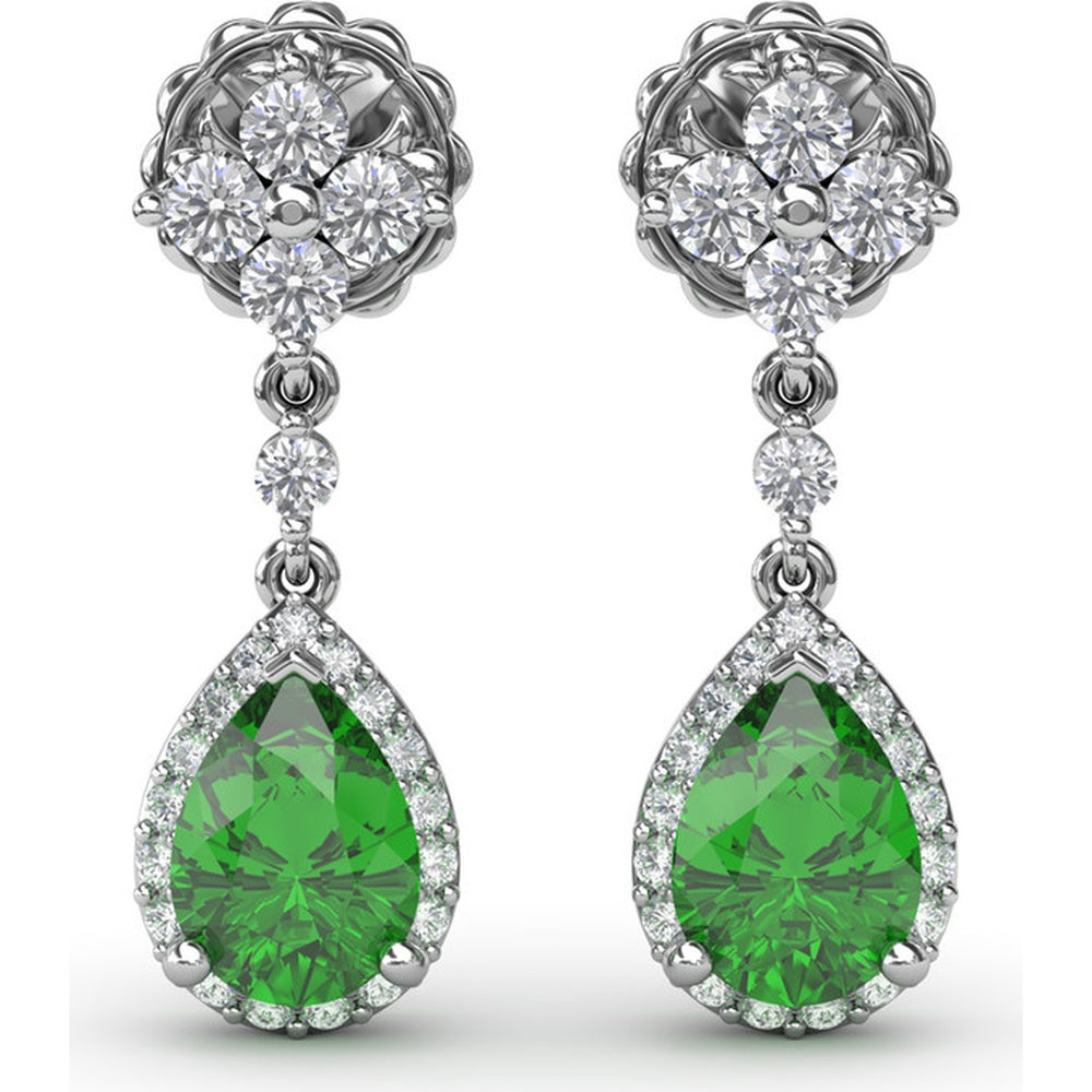 Teardrop Dangle Earrings with Pear Emerald and Diamond Halo by Fana - 2.06 Carat Total Gemstone Weight