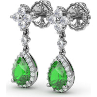 Teardrop Dangle Earrings with Pear Emerald and Diamond Halo by Fana - 2.06 Carat Total Gemstone Weight