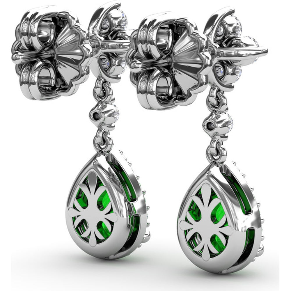 Teardrop Dangle Earrings with Pear Emerald and Diamond Halo by Fana - 2.06 Carat Total Gemstone Weight