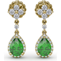 Teardrop Dangle Earrings with Pear Emerald and Diamond Halo by Fana - 2.06 Carat Total Gemstone Weight