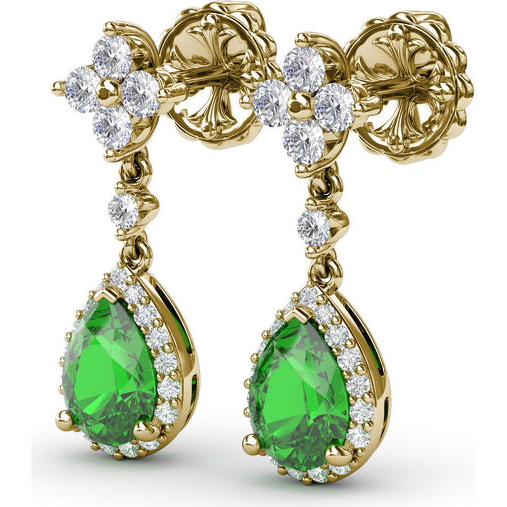 Teardrop Dangle Earrings with Pear Emerald and Diamond Halo by Fana - 2.06 Carat Total Gemstone Weight