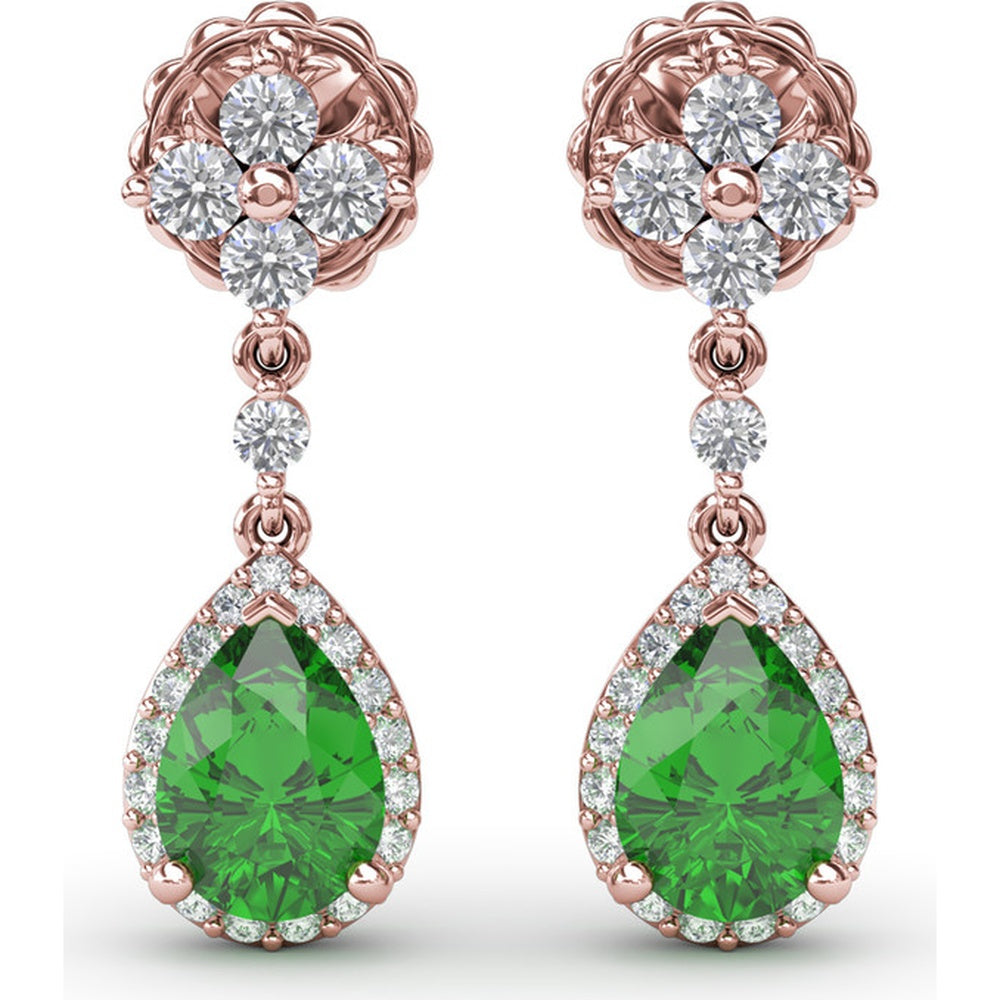 Teardrop Dangle Earrings with Pear Emerald and Diamond Halo by Fana - 2.06 Carat Total Gemstone Weight
