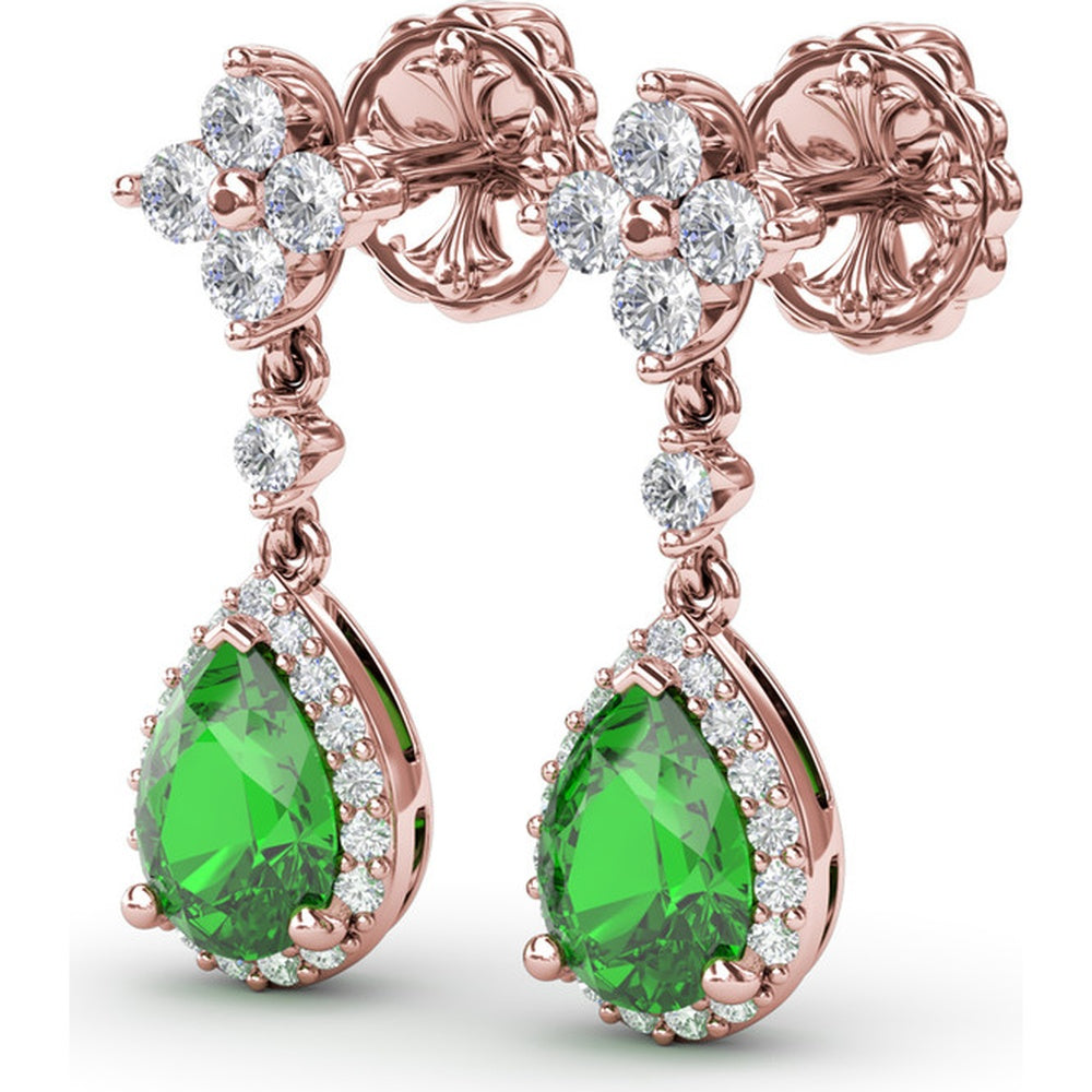 Teardrop Dangle Earrings with Pear Emerald and Diamond Halo by Fana - 2.06 Carat Total Gemstone Weight