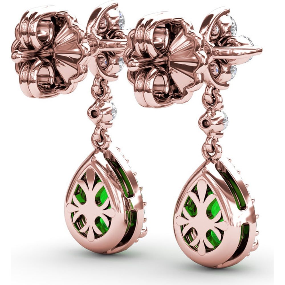 Teardrop Dangle Earrings with Pear Emerald and Diamond Halo by Fana - 2.06 Carat Total Gemstone Weight