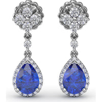 Teardrop Dangle Earrings with Pear Sapphire and Diamond Halo by Fana - 2.24 Carat Total Gemstone Weight