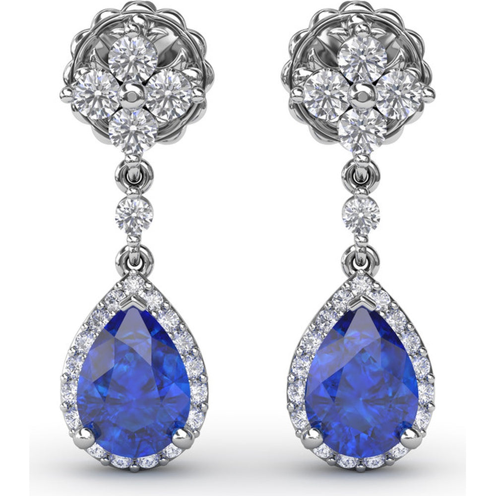 Teardrop Dangle Earrings with Pear Sapphire and Diamond Halo by Fana - 2.24 Carat Total Gemstone Weight