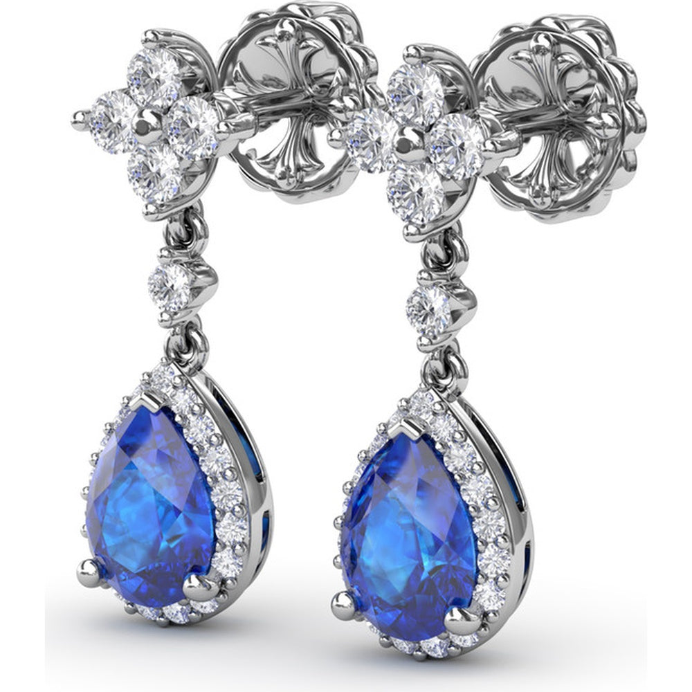 Teardrop Dangle Earrings with Pear Sapphire and Diamond Halo by Fana - 2.24 Carat Total Gemstone Weight