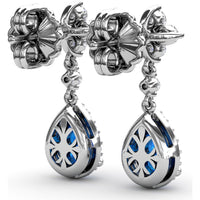 Teardrop Dangle Earrings with Pear Sapphire and Diamond Halo by Fana - 2.24 Carat Total Gemstone Weight