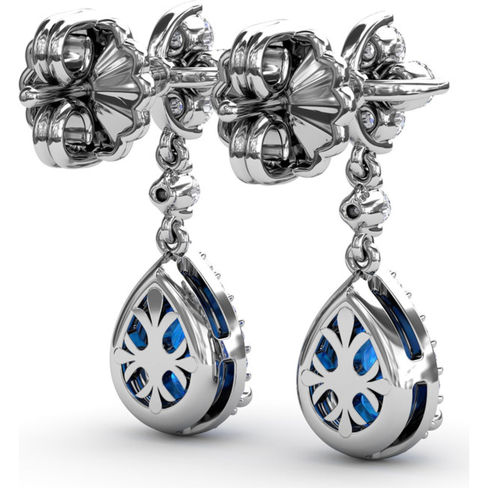 Teardrop Dangle Earrings with Pear Sapphire and Diamond Halo by Fana - 2.24 Carat Total Gemstone Weight