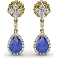 Teardrop Dangle Earrings with Pear Sapphire and Diamond Halo by Fana - 2.24 Carat Total Gemstone Weight