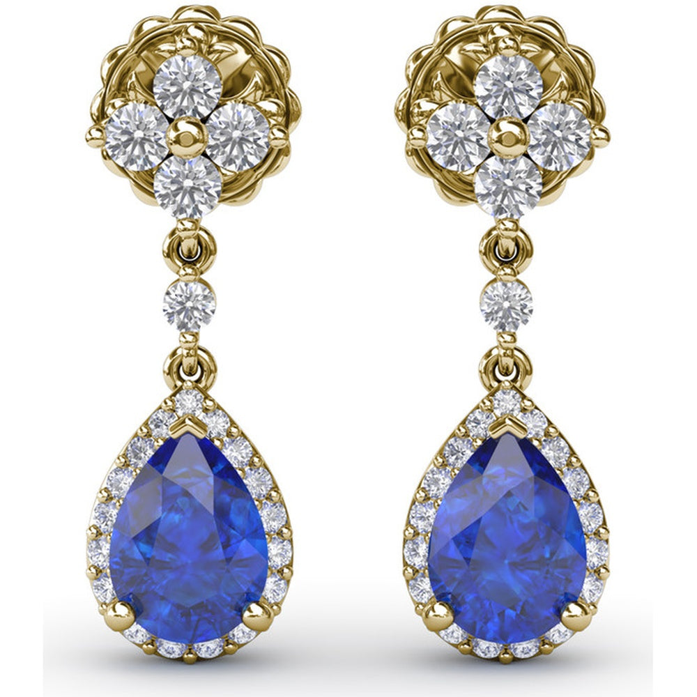Teardrop Dangle Earrings with Pear Sapphire and Diamond Halo by Fana - 2.24 Carat Total Gemstone Weight