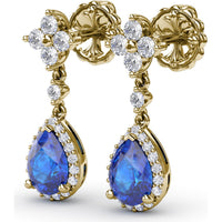 Teardrop Dangle Earrings with Pear Sapphire and Diamond Halo by Fana - 2.24 Carat Total Gemstone Weight
