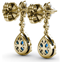 Teardrop Dangle Earrings with Pear Sapphire and Diamond Halo by Fana - 2.24 Carat Total Gemstone Weight
