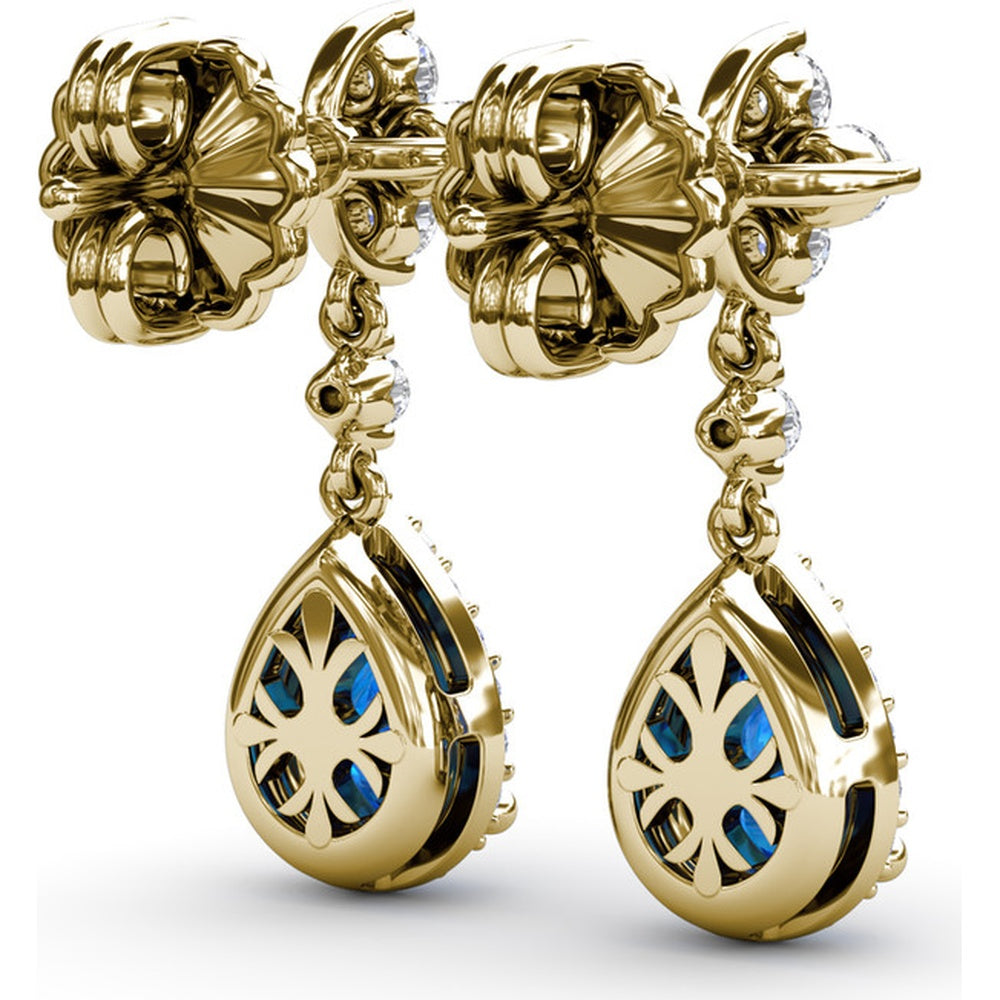 Teardrop Dangle Earrings with Pear Sapphire and Diamond Halo by Fana - 2.24 Carat Total Gemstone Weight