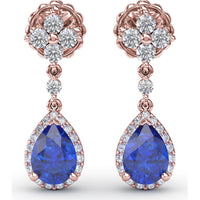 Teardrop Dangle Earrings with Pear Sapphire and Diamond Halo by Fana - 2.24 Carat Total Gemstone Weight