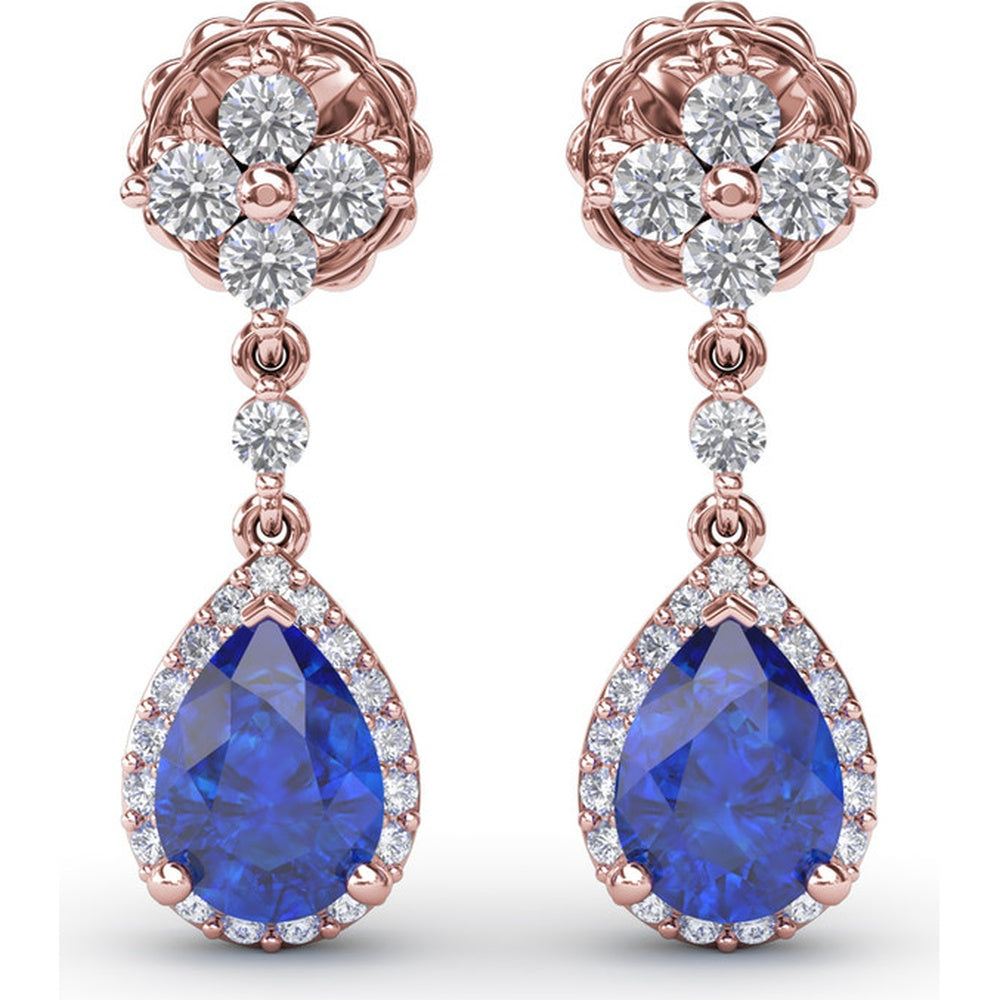 Teardrop Dangle Earrings with Pear Sapphire and Diamond Halo by Fana - 2.24 Carat Total Gemstone Weight