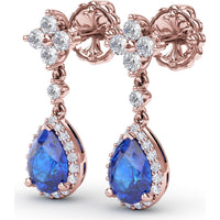 Teardrop Dangle Earrings with Pear Sapphire and Diamond Halo by Fana - 2.24 Carat Total Gemstone Weight
