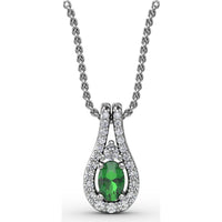 Teardrop Halo Pendant with Oval Emerald and Pavé Diamonds by Fana - 0.78 Carat Total Gemstone Weight
