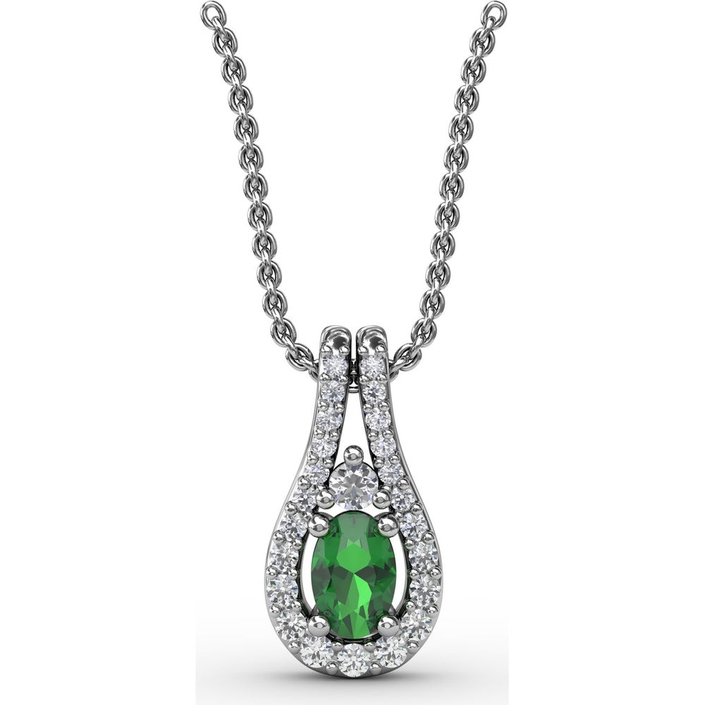 Teardrop Halo Pendant with Oval Emerald and Pavé Diamonds by Fana - 0.78 Carat Total Gemstone Weight