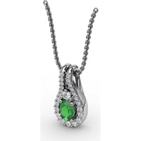 Teardrop Halo Pendant with Oval Emerald and Pavé Diamonds by Fana - 0.78 Carat Total Gemstone Weight