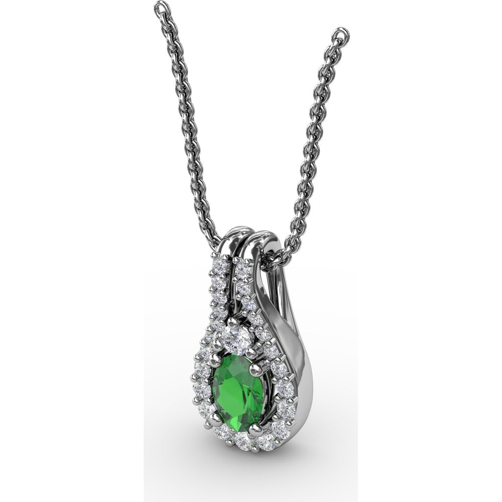 Teardrop Halo Pendant with Oval Emerald and Pavé Diamonds by Fana - 0.78 Carat Total Gemstone Weight