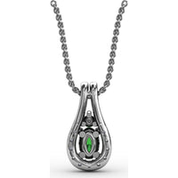 Teardrop Halo Pendant with Oval Emerald and Pavé Diamonds by Fana - 0.78 Carat Total Gemstone Weight