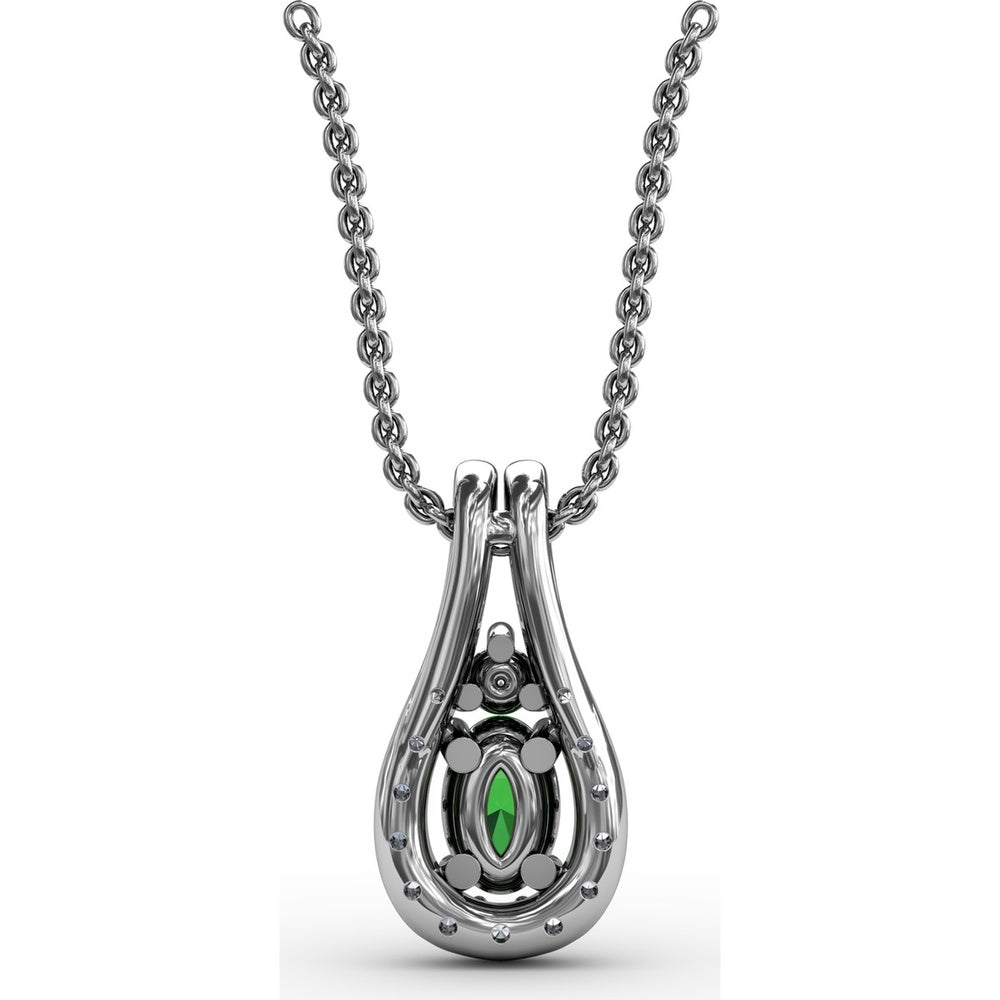 Teardrop Halo Pendant with Oval Emerald and Pavé Diamonds by Fana - 0.78 Carat Total Gemstone Weight