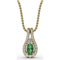 Teardrop Halo Pendant with Oval Emerald and Pavé Diamonds by Fana - 0.78 Carat Total Gemstone Weight