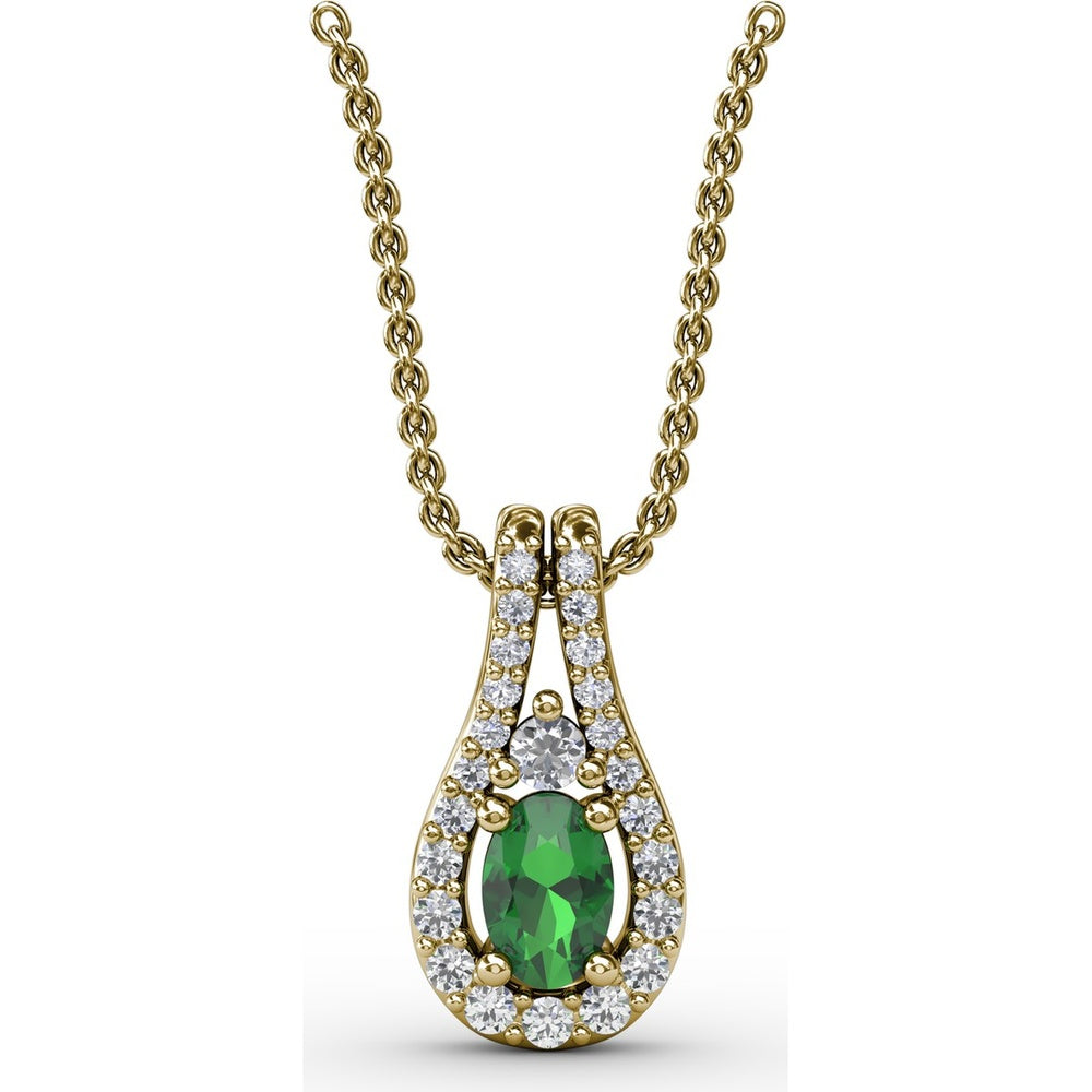 Teardrop Halo Pendant with Oval Emerald and Pavé Diamonds by Fana - 0.78 Carat Total Gemstone Weight
