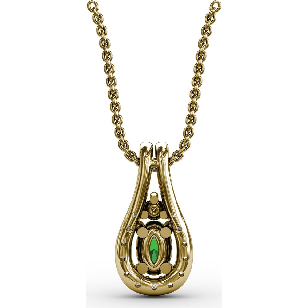 Teardrop Halo Pendant with Oval Emerald and Pavé Diamonds by Fana - 0.78 Carat Total Gemstone Weight