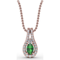 Teardrop Halo Pendant with Oval Emerald and Pavé Diamonds by Fana - 0.78 Carat Total Gemstone Weight