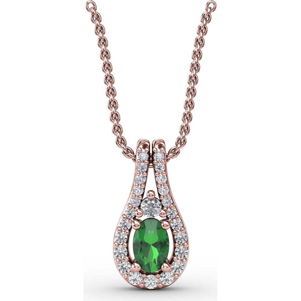 Teardrop Halo Pendant with Oval Emerald and Pavé Diamonds by Fana - 0.78 Carat Total Gemstone Weight
