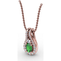 Teardrop Halo Pendant with Oval Emerald and Pavé Diamonds by Fana - 0.78 Carat Total Gemstone Weight