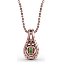 Teardrop Halo Pendant with Oval Emerald and Pavé Diamonds by Fana - 0.78 Carat Total Gemstone Weight