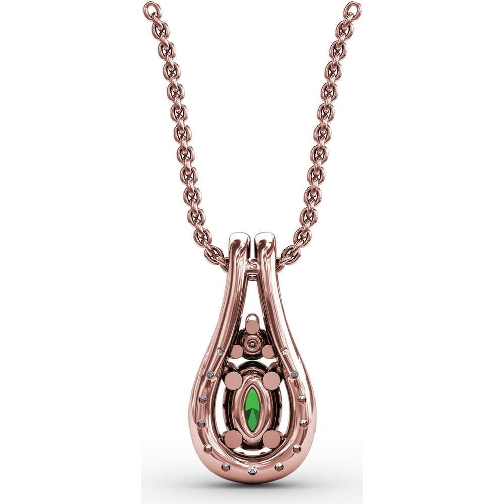Teardrop Halo Pendant with Oval Emerald and Pavé Diamonds by Fana - 0.78 Carat Total Gemstone Weight